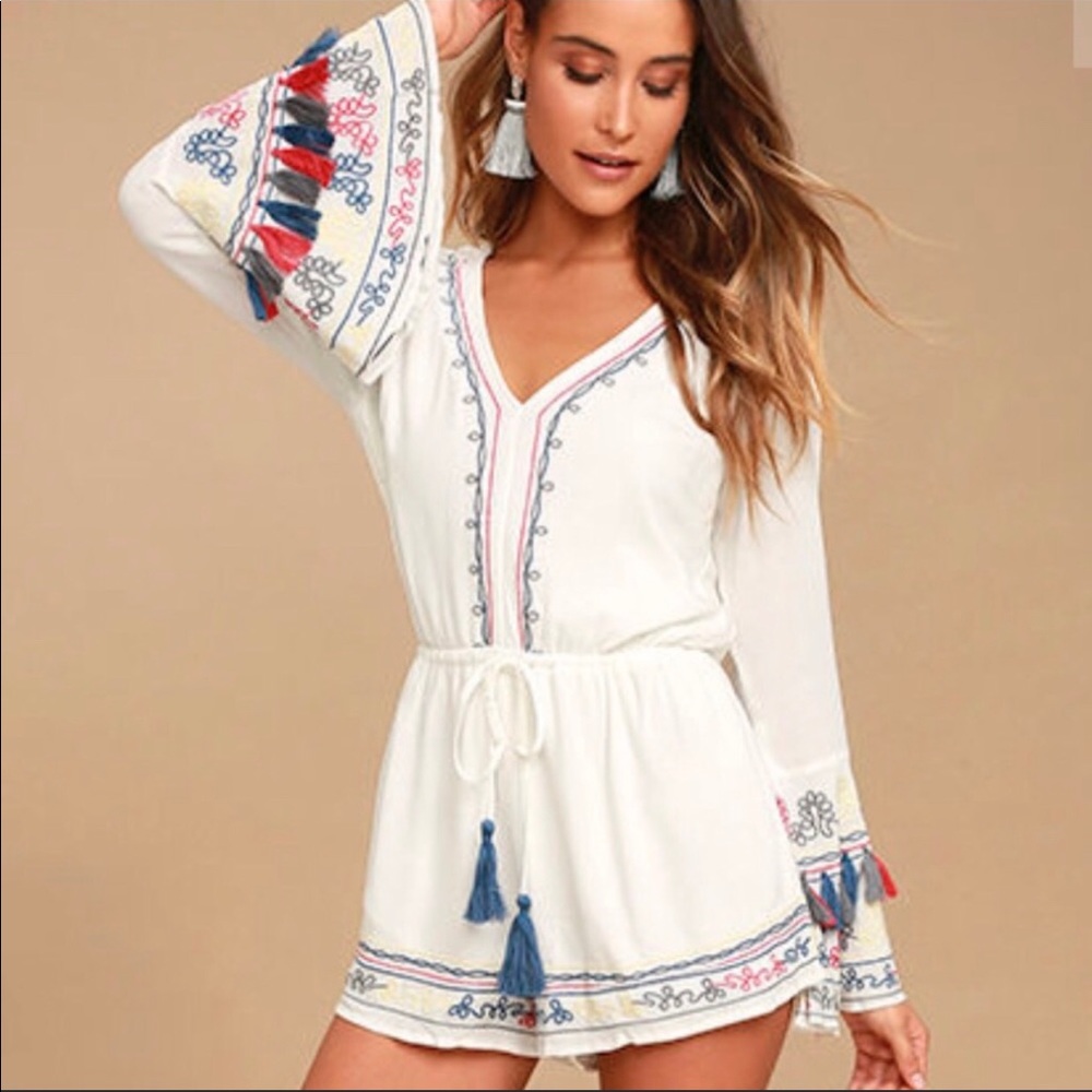 White embroidered long sleeve romper